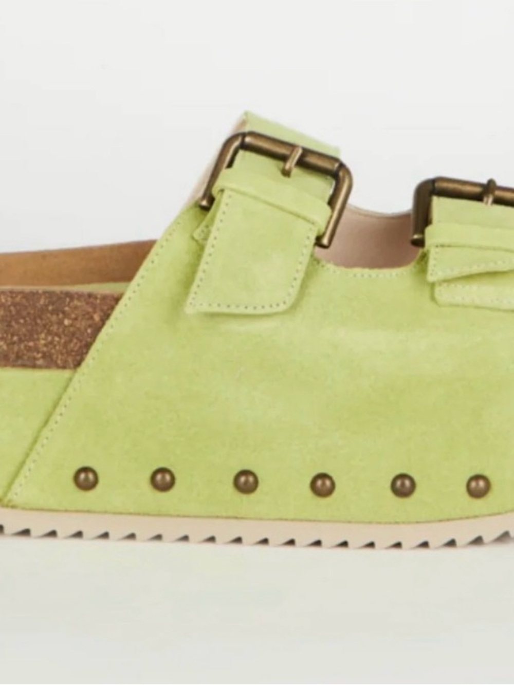 INTENTIONALLY BLANK Lime Green Suede Clog with Double Buckles